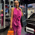 European and american style women's clothing  autumn new collection: sweet and fresh printed halter top shirt and high-waisted straight-leg pants two-piece set
