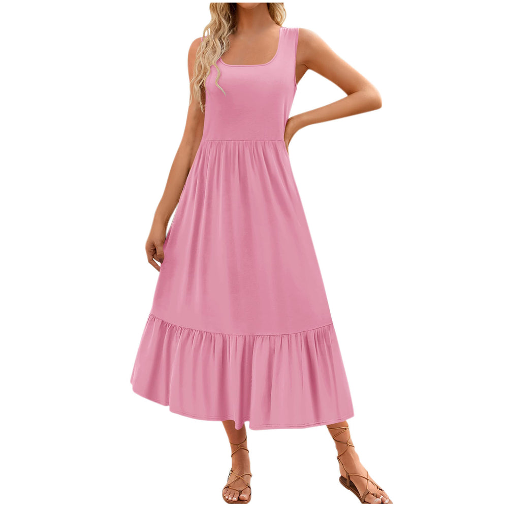 european and american cross-border summer sleeveless tank dress - flowy, layered beach maxi dress with pockets for women