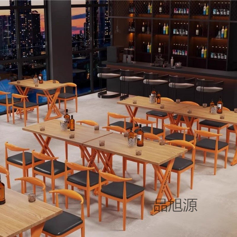 American cafe industrial style wrought iron table and chair combination leisure bar commercial barbecue hot pot shop solid wood dining table and chair