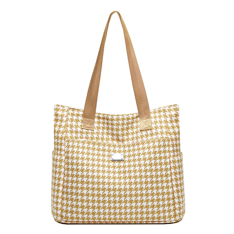 2023 fashion new arrival houndstooth canvas bag large capacity popular casual shoulder bag simple versatile tote bag for women
