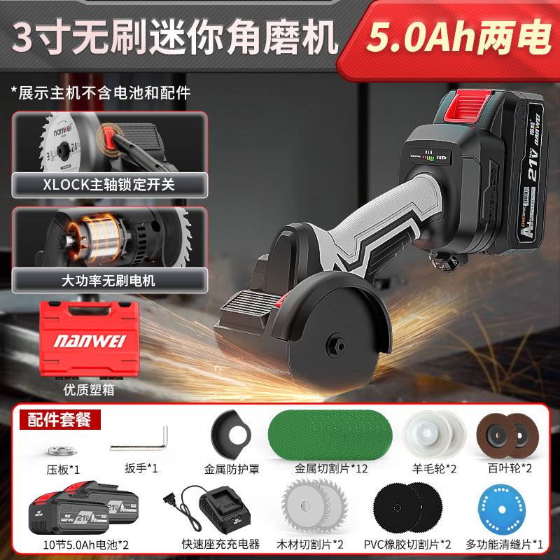Nanwei brushless mini angle grinder 3inch - multi-function cordless hand grinder, polisher, and cutter