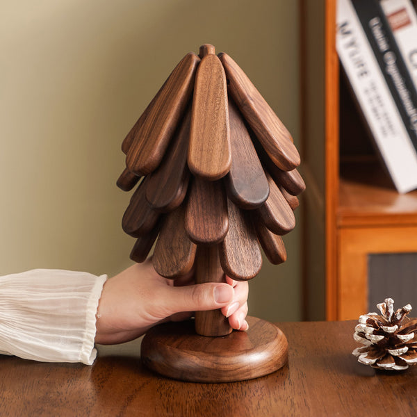 Black walnut, a tree, thermal insulation pad, solid wood anti-scalding and heat-resistant pad, creative Christmas tree dining table, pot mat, placemat ornament