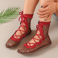 Export breathable mesh strap roman sandals retro pirate style cut outflats short boots cosplay sandals