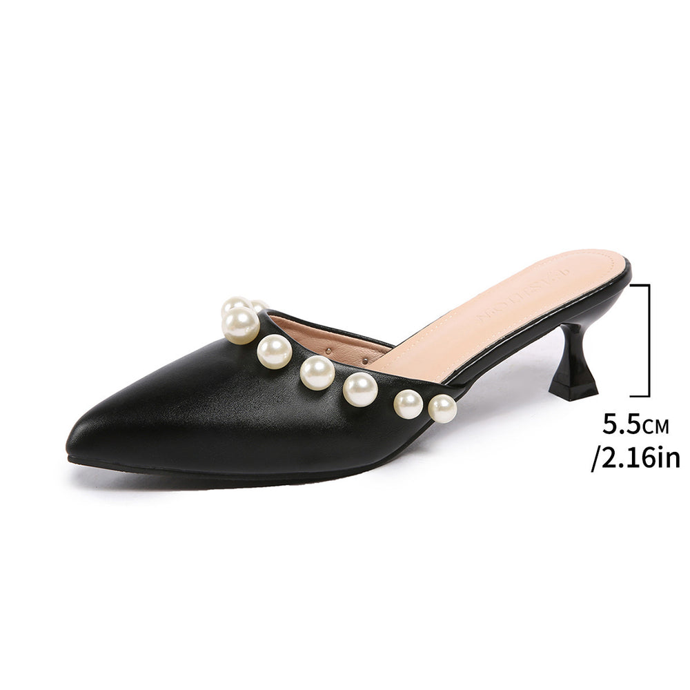 plus size pearl accessories toe high-heeled sandals for women 2026 summer new arrival thin-heeled pointed-toe sandals for women