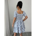 Ebay european and american cross-border foreign trade women's french square collar blue floral elegant dress