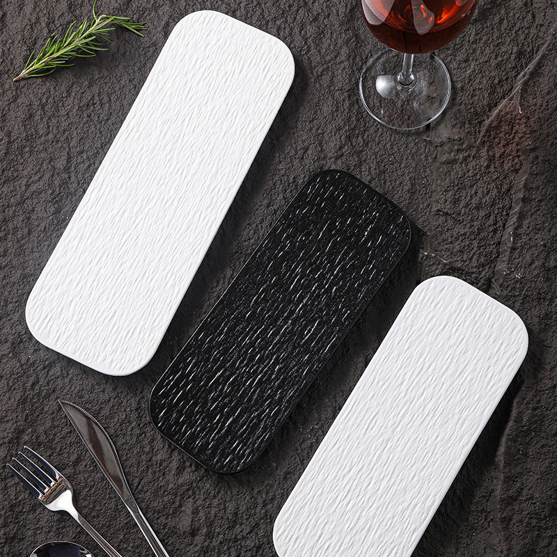 Embossed rock texture flat plate - creative & unique ceramic dinner plate for restaurants & hotels - high-style serving dish