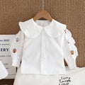 Baby girl autumn outfit doll collar shirt  new infant cartoon embroidery children's long sleeve doll collar top