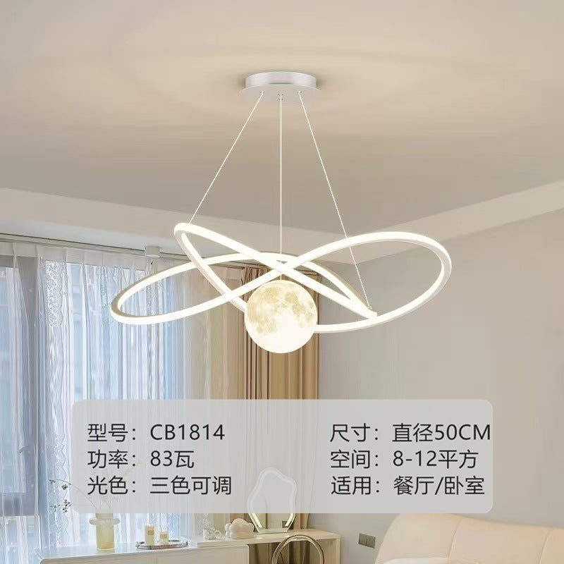 Bedroom chandelier simple creative geometric ring moon children's room light Nordic Internet celebrity intelligent restaurant bar lighting