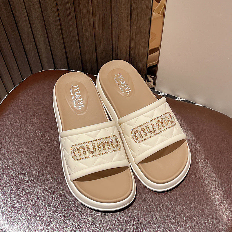 2024 new women's summer korean style hot seller rhinestone two-tone platform slippers - indoor/outdoor non-slip trendy beach wedge sandals