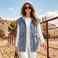 European and american cross-border foreign trade  lapel front button stereo large pocket waist casual layered denim waistcoat for women