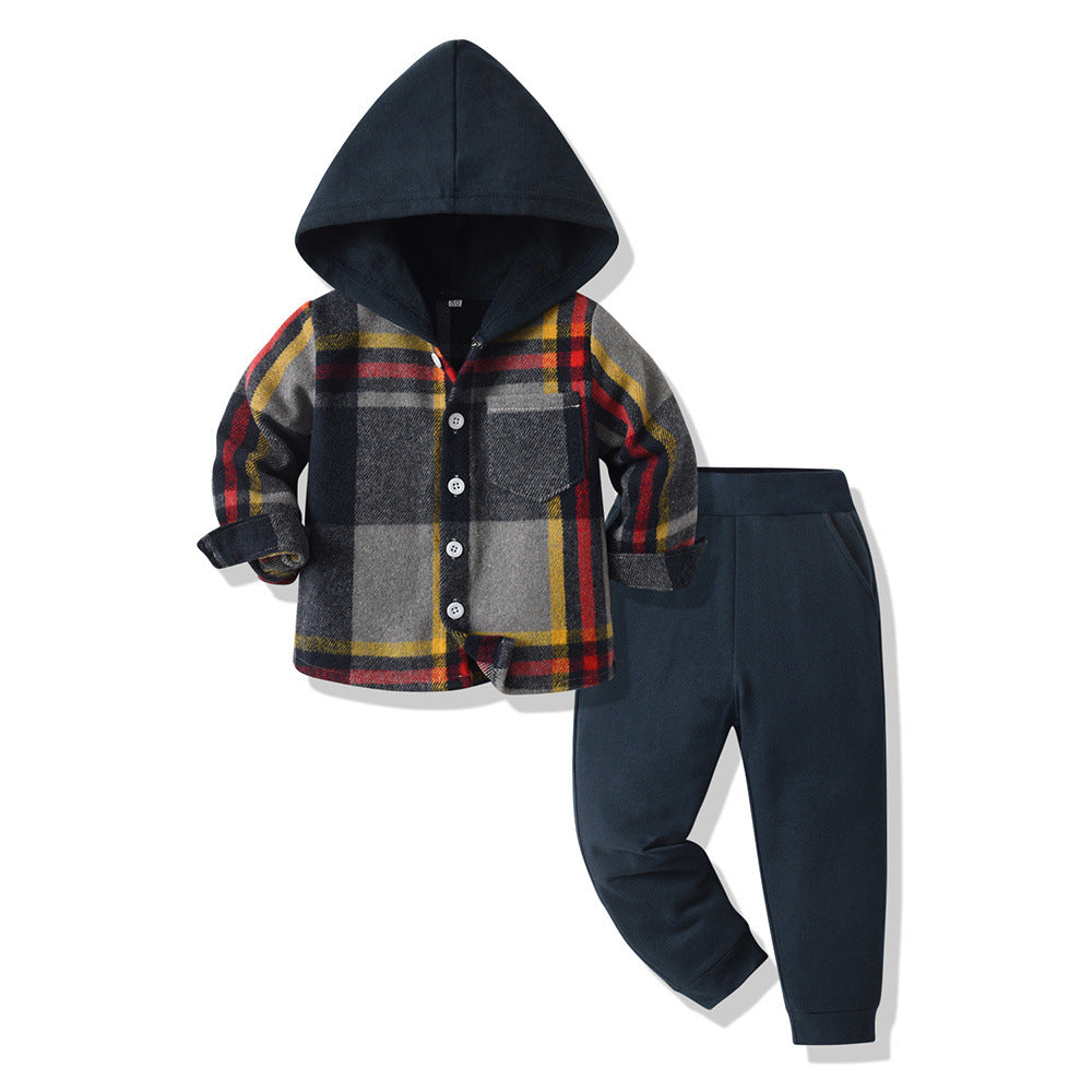 children's clothing spring & fallnew arrivalplaid hoodie boys and girlslong sleeves lapel lining suit boys plaidshirt