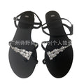 Za2024new arrival rhinestone flip-flop sandals women's summer one-word buckle strap fashioneasiest for matchflats fairy flip-flop slippers