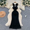 Accessible luxury celebrity heavy industry diamond cross halter suspender dress female sexy hot girl waist bag hip backless dress