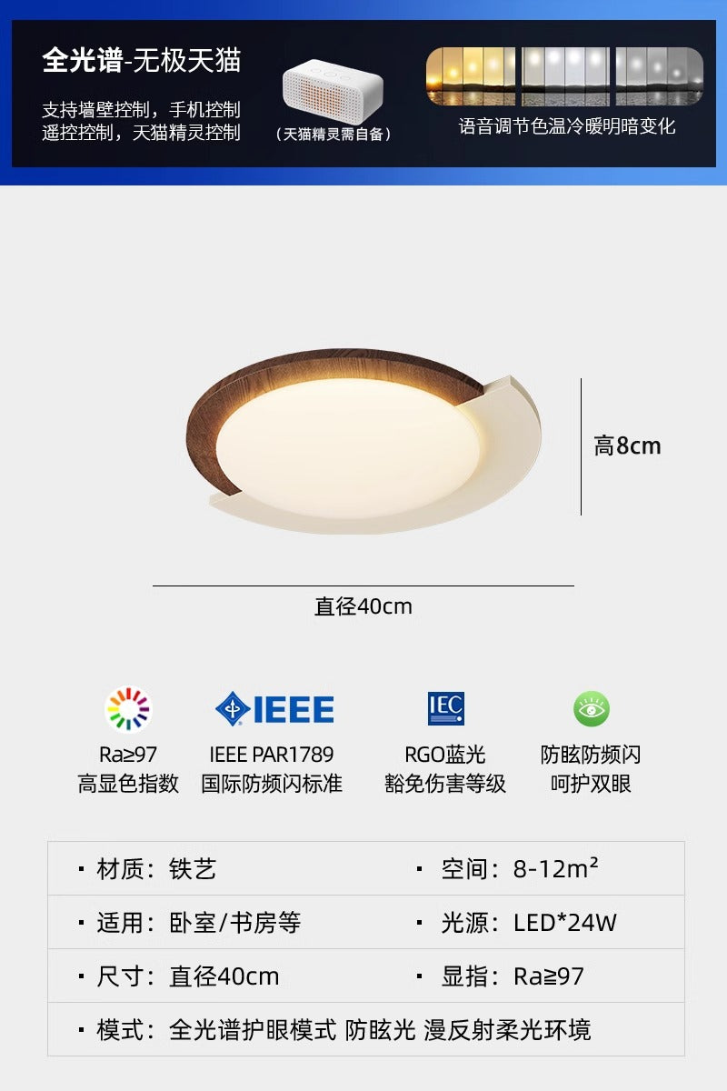 Wood grain retro bedroom ceiling light French medium and ancient style creative master bedroom light wabi sandy wind walnut pattern study light