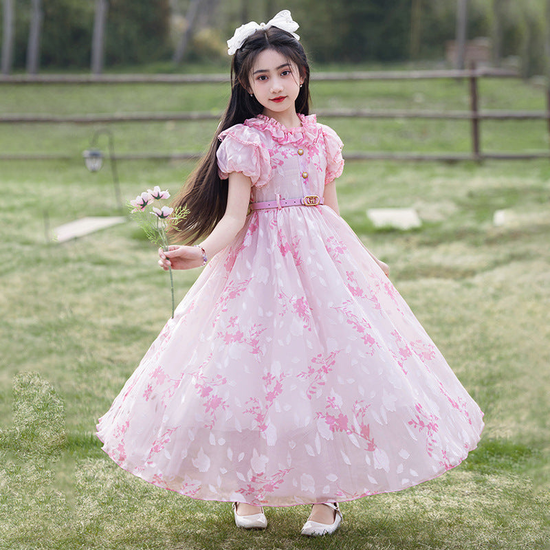 Hot-selling girls' floral princess dress - chiffon summer dress,  new sweet girl style, long beach dress