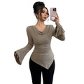 Real shot of export cross-border 1688shein  bell sleeve swing collar knittingtops