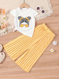 cross-border hot girls' summer new cartoon character graphic short-sleeve top + wide-leg pants casual two-piece set wholesale