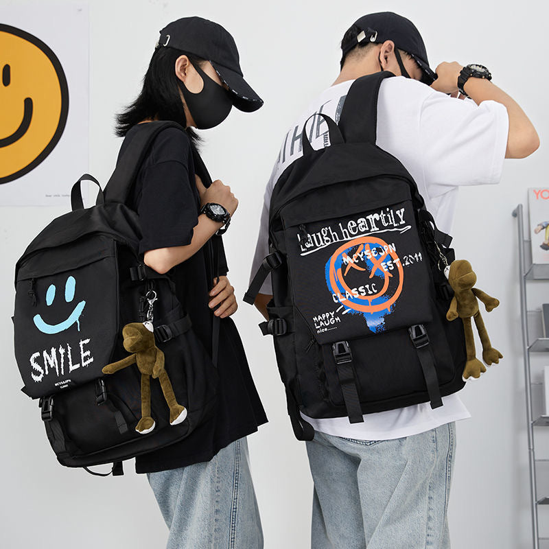 New Korean version backpack fashion couple bag computer junior high school college student schoolbag large capacity smiley face men's and women's backpack
