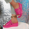 Exportplus size sandals women's summeroutwearnew arrivalfashion wedge thick bottom slippers height-increasing half slippers wholesale