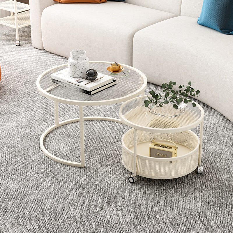 Luxury minimalist modern glass round table -  new arrival - small apartment home decor - cream style mobile coffee table for living room