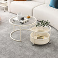 Luxury minimalist modern glass round table -  new arrival - small apartment home decor - cream style mobile coffee table for living room