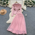 fashionspring & fallelegancesuit women's metal nail diamond long sleeves suit outwear + high waist mesh half length skirt