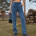 American retro european and american cross-border  new washed semi-elastic design stylish denim workwear casual pants for women