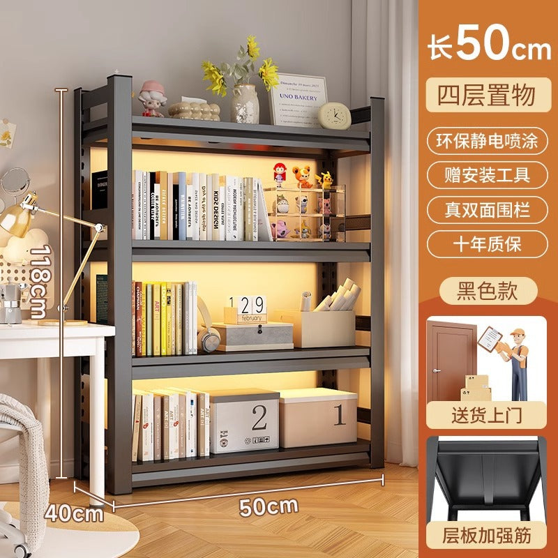 Multi-tier floor storage rack, steel bookshelf for home, living room, bedroom, kids' picture book organizer, simple iron art bookcase