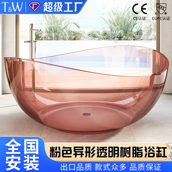 TW Traville Pink Special-Shaped Transparent Resin Bathtub Hotel Homestay Home Moon Factory Direct Sales