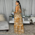 C7769 cross-border  new women's leopard print cutout waist maxi beach dress