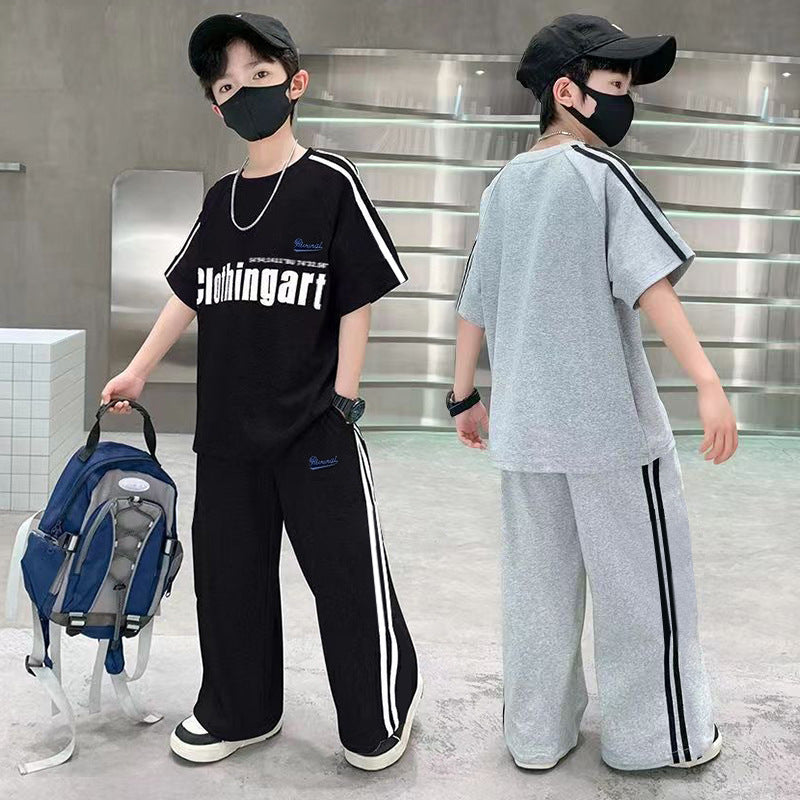 Boys' summer outfit set:  new collection - athletic short-sleeve two-piece set for mid-to-large boys, lightweight summer wear