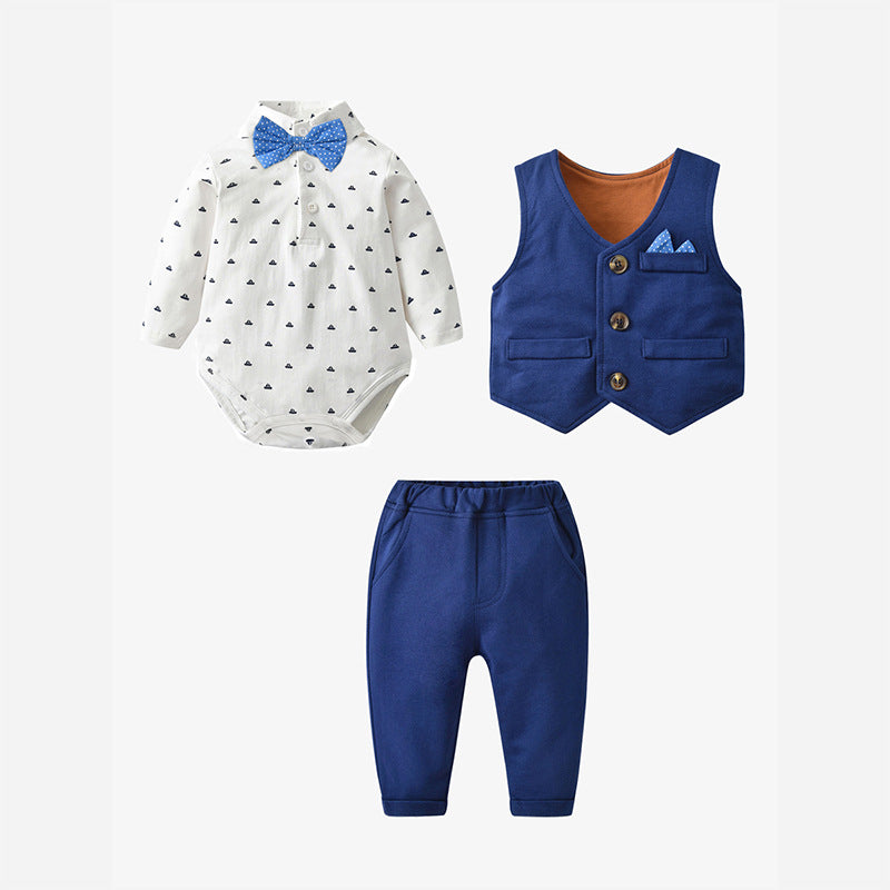 Export children's clothing spring & fall new arrivalkidssuit gentleman wearing bow tie baby clothes one-year-old boy formal wear