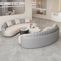 Cream style normcore slate leather corner table modern living room round small apartment size round coffee table sofa combination