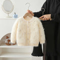 Girls' sweater set - new autumn/winter korean style baby girl solid color fuzzy beaded cardigan knit pants two-piece outfit