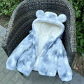 Winter fur faux fur kids' coat - warm, thickened, plush, faux rabbit fur hooded cotton-padded jacket for girls (mid-size)