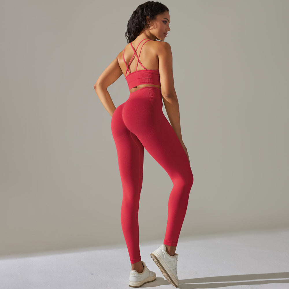 European and american new seamless yoga outfit for women - peach lift, high-waisted, tummy control, tight leggings set for running, sports, and fitness