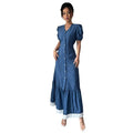 European and american   summer gentle first love style slim fit button-down waist-defining lace-trimmed maxi dress
