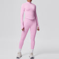 seamless pure color tight high elastic breathable zipper nine-point sports suit running fitness yoga suit two-piece set