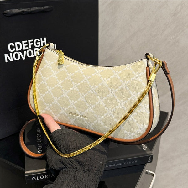 Premium light luxury printed shoulder armpit bag women's bag summer diamond chain hand bag retro fashion messenger bag