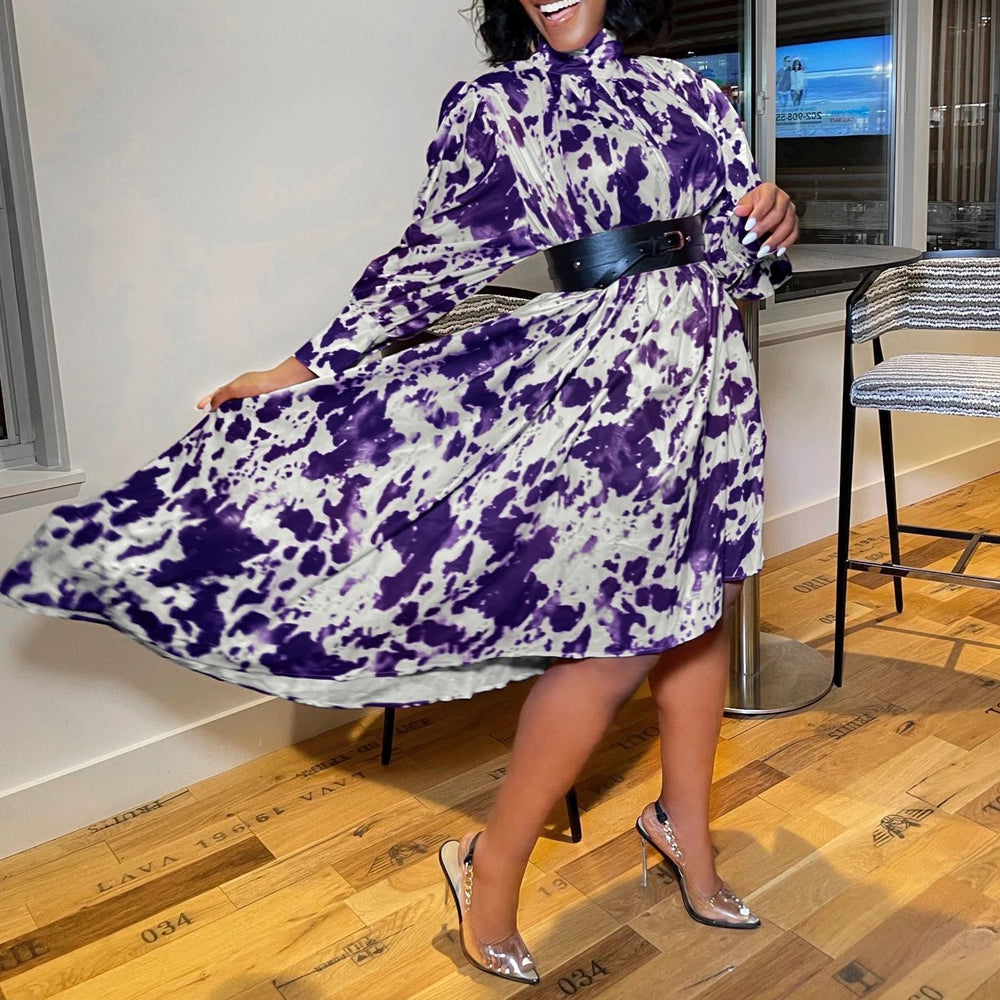 D233 free belt   cross-border new pullover print irregular african plus size european and american dress