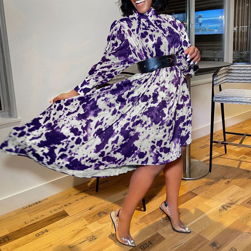 D233 free belt  2024  new pullover printing irregular African large size European and American dress