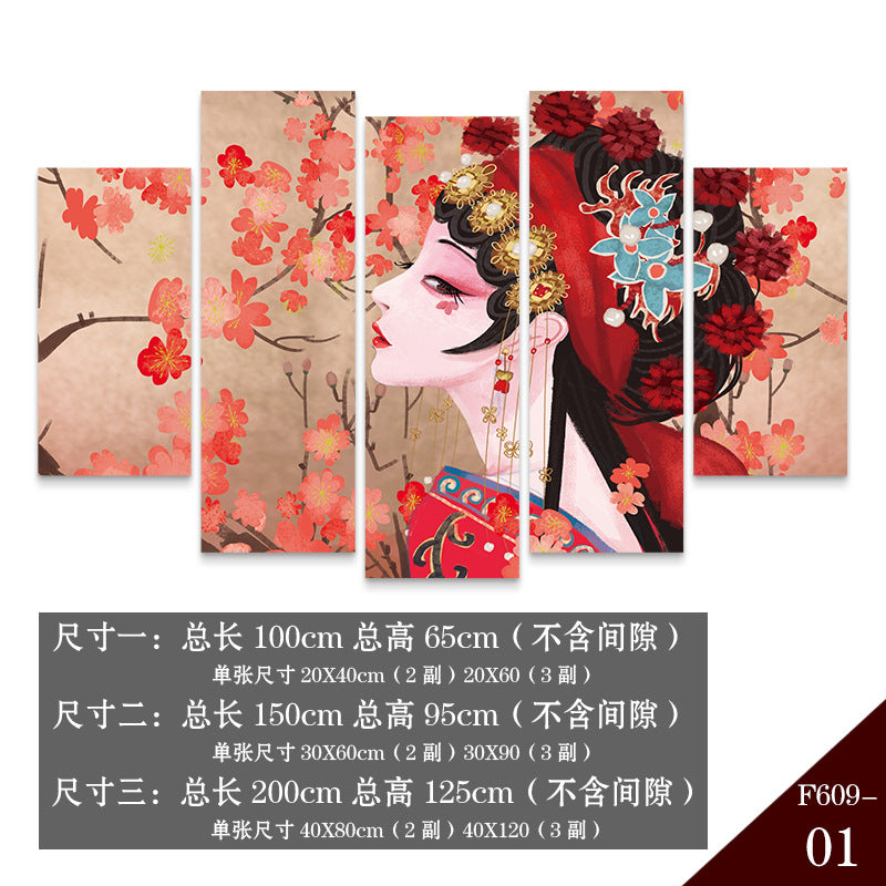 Guochaofeng wall decoration painting Hot pot restaurant hotel box background wall mural Peking Opera Huadan face painting