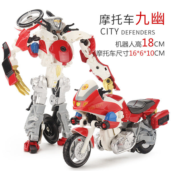 Kids' alloy transforming robot fire truck series: autobots, helicopters, police cars, and motorcycle model toys