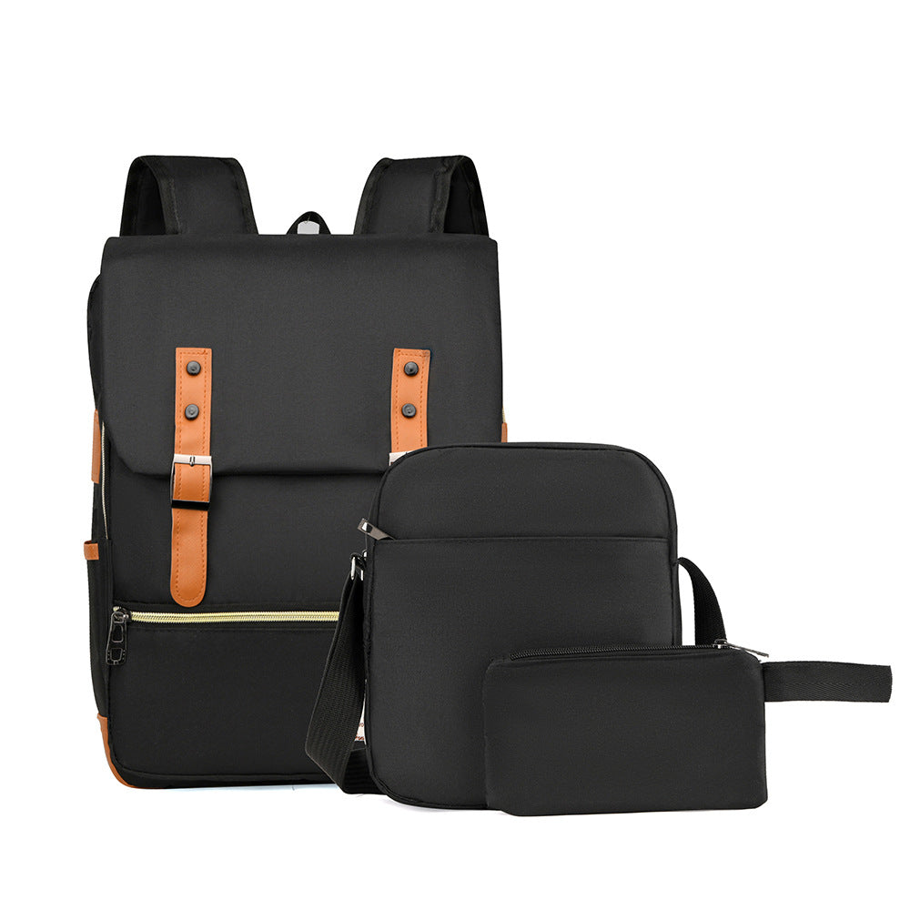 Cross-border business backpack wholesale trend High school backpack three-piece computer bag large capacity flip bag men