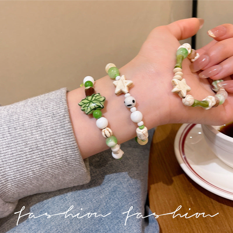 Green ceramic beaded bracelet for women - dopamine jewelry, niche, light luxury, exquisite bracelet, cute, high-value, student party accessory