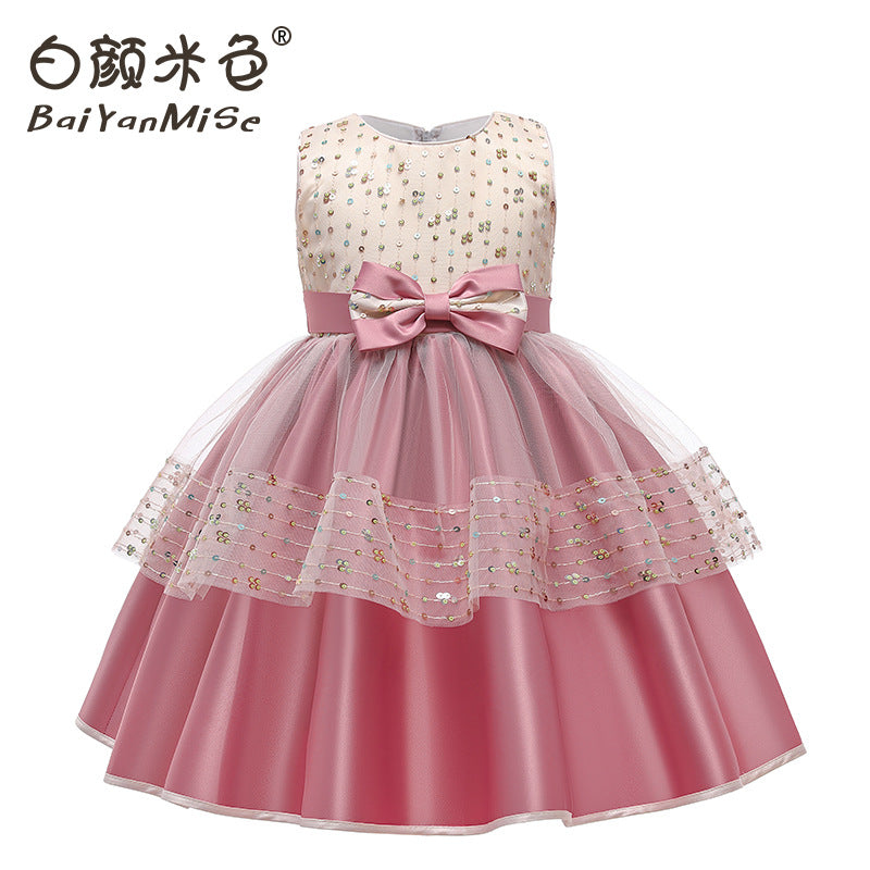 New sequin lace children's dress - flower girl wedding dress, princess gown - stylish mesh lace runway dress