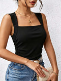 cross-border summer square neck tank top - slim fit, ruched waist, figure-flattering, versatile sleeveless top with unique design