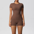 New arrival cross-border fashionpure color double-sided nylon brushed short-sleeved yoga suit sports running fitness two-piece set