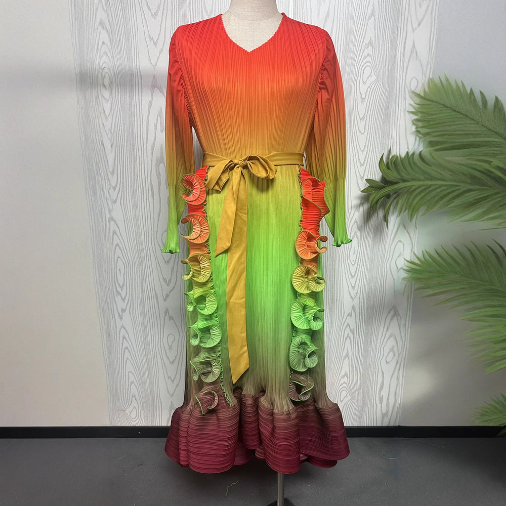 Miya foreign trade premium banquet gown - gradient ruffle detail, heavily pleated, slim-fit long dress