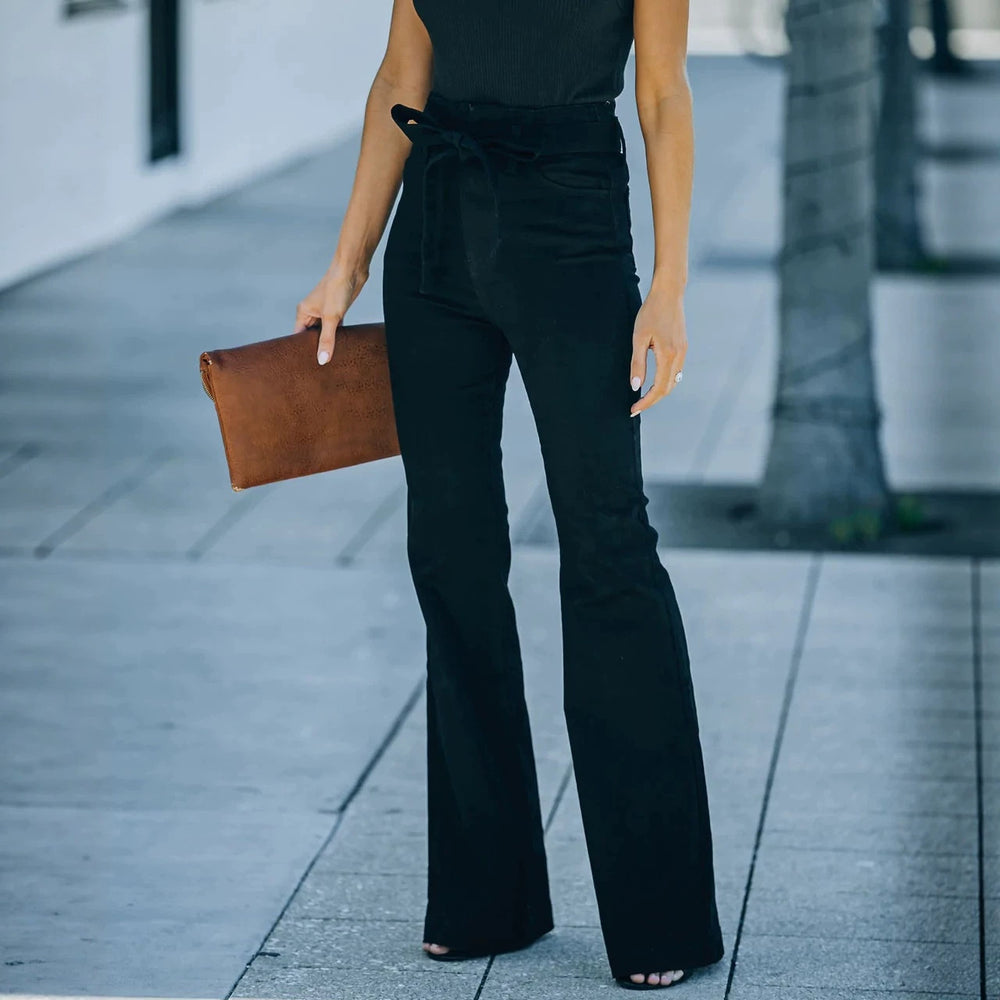 /dropshipping new european and american style elastic slim-fit tie-waist wide-leg slightly flared denim pants -  women's trendy fashion